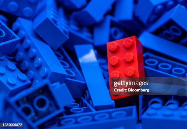 Lego bricks on display in the 'Pick & Build' section at the Lego A/S store in London, U.K., on Monday, March 7, 2022. The Lego Group will report...