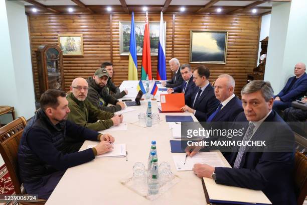 Deputy Minister of Foreign Affairs of Ukraine Mykola Tochytskyi, left, Minister of Defense of Ukraine Oleksiy Reznikov, second left, the Head of the...