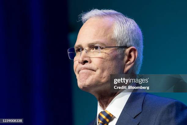 Darren Woods, chairman and chief executive officer of Exxon Mobil Corp., during the 2022 CERAWeek by S&P Global conference in Houston, Texas, U.S.,...