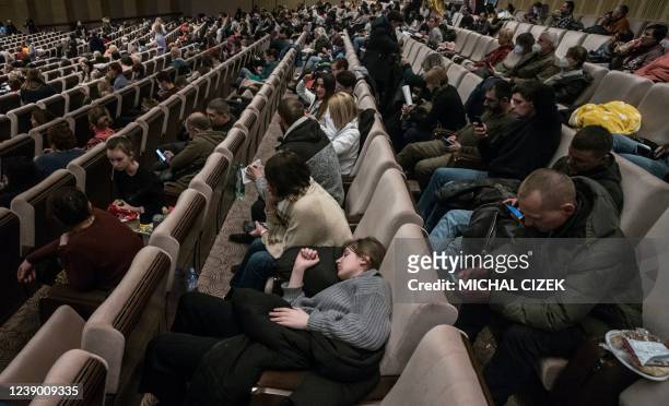 Ukrainian refugees rest in the regional assistance centre at the Prague Congress Centre on March 7 in Prague, Czech Republic.