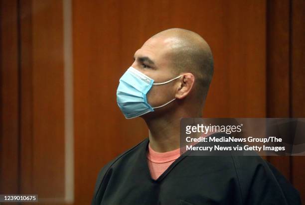 Cain Velasquez is photographed during a hearing at the Santa Clara County Hall of Justice on Monday, March 7 in San Jose, Calif. Velasquez allegedly...