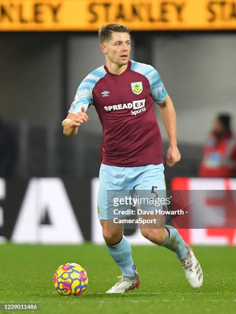 Burnley's James Tarkowski during the Premier League match between Burnley and Leicester City at Turf Moor on March 1, 2022 in Burnley, United Kingdom.
