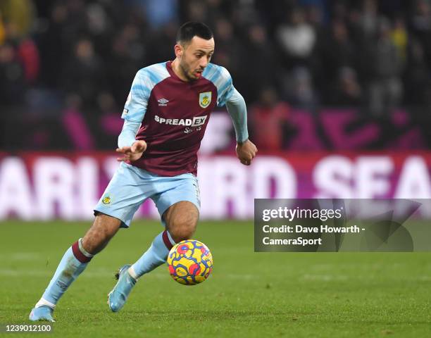 Burnley's Dwight McNeil during the Premier League match between Burnley and Leicester City at Turf Moor on March 1, 2022 in Burnley, United Kingdom.