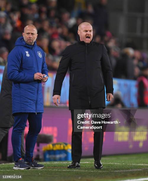 Burnley's Manager Sean Dyche during the Premier League match between Burnley and Leicester City at Turf Moor on March 1, 2022 in Burnley, United...