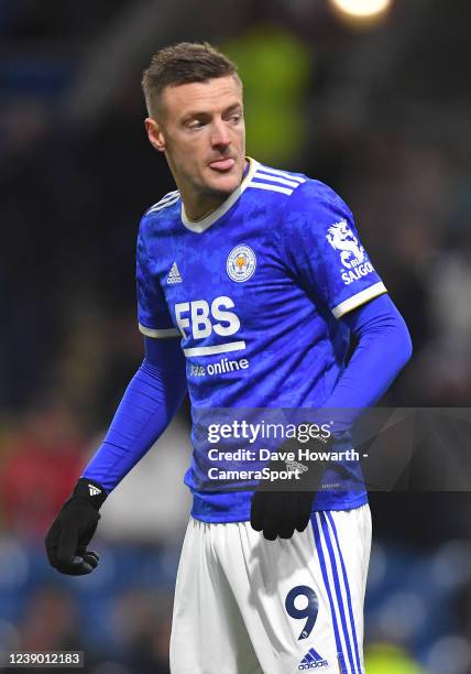 Leicester City's Jamie Vardy during the Premier League match between Burnley and Leicester City at Turf Moor on March 1, 2022 in Burnley, United...