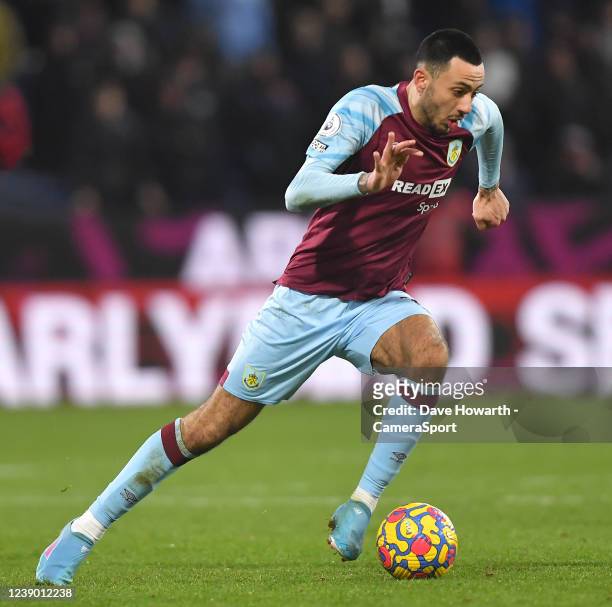 Burnley's Dwight McNeil during the Premier League match between Burnley and Leicester City at Turf Moor on March 1, 2022 in Burnley, United Kingdom.