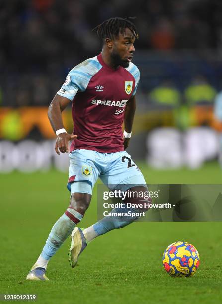 Burnley's Maxwel Cornet during the Premier League match between Burnley and Leicester City at Turf Moor on March 1, 2022 in Burnley, United Kingdom.