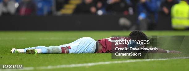 Burnley's Maxwel Cornet during the Premier League match between Burnley and Leicester City at Turf Moor on March 1, 2022 in Burnley, United Kingdom.