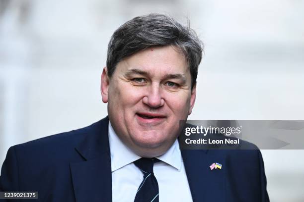 Minister of State for Crime and Policing, Kit Malthouse arrives to attend the government weekly cabinet meeting at Downing Street on March 8, 2022 in...