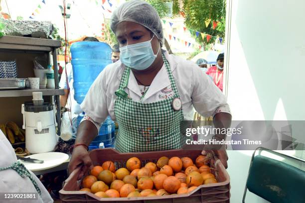 View of a juice stall run by all transgender person at Saras Aajeevika Mela, Sector 33, on March 6, 2022 in Noida, India.