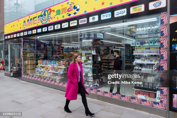 American candy shop in Covent Garden on 3rd March 2022 in London, United Kingdom. There are now nine mega candy stores in a small area in central...