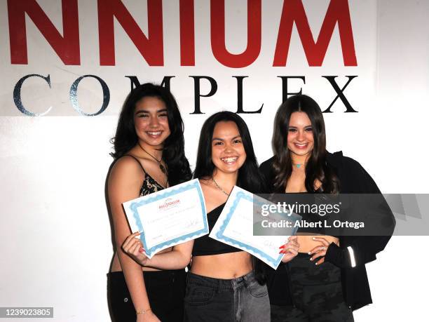 Julia Garcia, Chalet Lizette Brannan and Jaime Adler attend Chalet Lizette Brannan's induction ceremony held at The Millennium Dance Complex on March...