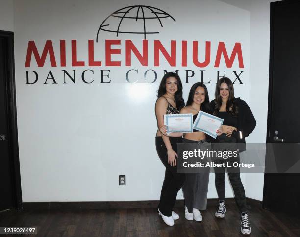 Julia Garcia, Chalet Lizette Brannan and Jaime Adler attend Chalet Lizette Brannan's induction ceremony held at The Millennium Dance Complex on March...