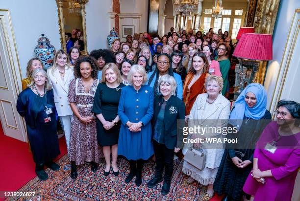 Camilla, Duchess of Cornwall, President of WOW - Women of the World Festival, poses with Emerald Fennell Melanie Brown and Jude Kelly CBE, Founder...