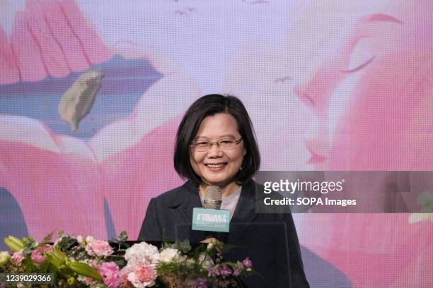 Tsai Ing-wen, President of Taiwan, gives a speech during a launch ceremony of the Taiwan Gender Equality Week on International Women's Rights Day in...