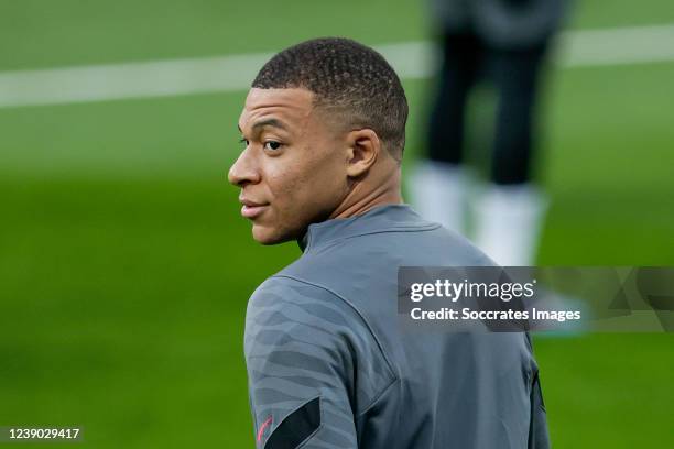 Kylian Mbappe of Paris Saint Germain during the Training and Press conference Paris Saint Germain at the Estadio Santiago Bernabeu on March 8, 2022...