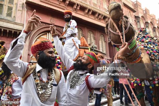 Rajasthani artist and Folk artist dressed up for the Heritage walk as an inaugural function of International Camel Festival.