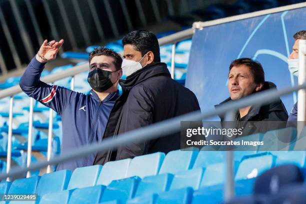 Coach Mauricio Pochettino of Paris Saint Germain, president Nasser Al-Khelaifi of Paris Saint Germain, sports director Leonardo Nascimento de Araujo...