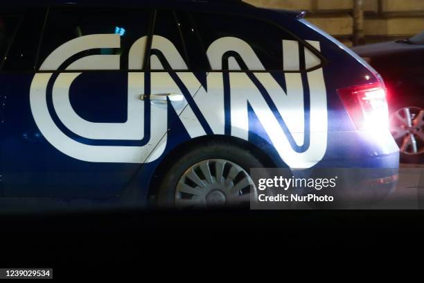 Logo is seen on a car in Przemysl, Poland on March 2, 2022.