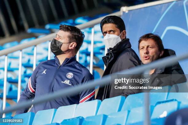 Coach Mauricio Pochettino of Paris Saint Germain, president Nasser Al-Khelaifi of Paris Saint Germain, sports director Leonardo Nascimento de Araujo...