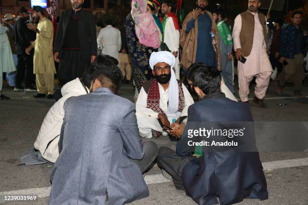 Supporters of opposition Pakistan People's Party continue to wait for the arrival of PPP leader Bilawal Bhutto Zardari in Islamabad on March 8, 2022.
