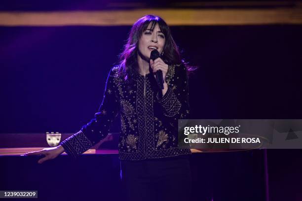 French singer Nolwenn Leroy performs in Paris on March 8 during the "United for Ukraine" TV live event to support the Ukrainian people and all the...