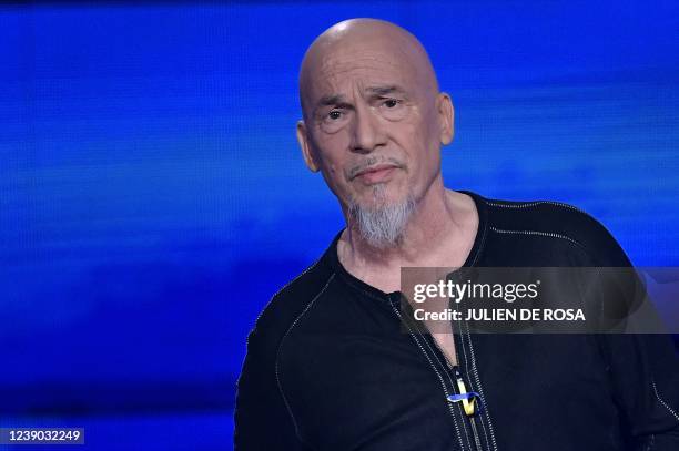 French singer Florent Pagny looks on in Paris on March 8 during the "United for Ukraine" TV live event to support the Ukrainian people and all the...