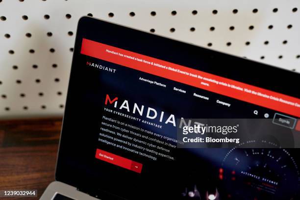 The Mandiant website on a laptop computer arranged in the Brooklyn borough of New York, U.S., on Tuesday, March 8, 2022. Google agreed to acquire...