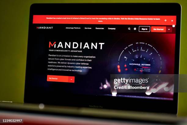 The Mandiant website on a laptop computer arranged in the Brooklyn borough of New York, U.S., on Tuesday, March 8, 2022. Google agreed to acquire...