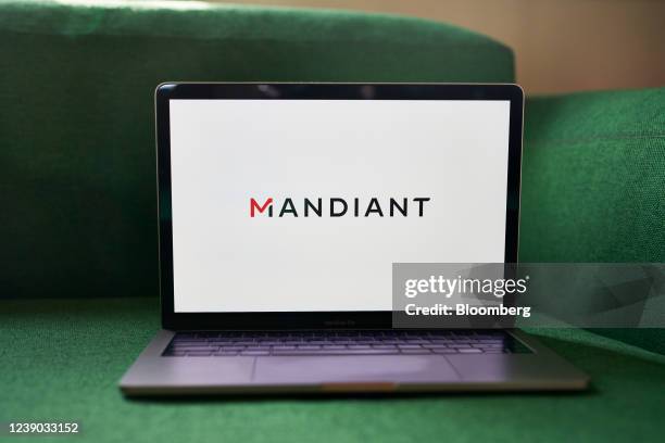 The Mandiant logo on a laptop computer arranged in the Brooklyn borough of New York, U.S., on Tuesday, March 8, 2022. Google agreed to acquire...