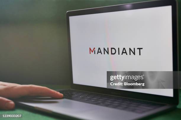 The Mandiant logo on a laptop computer arranged in the Brooklyn borough of New York, U.S., on Tuesday, March 8, 2022. Google agreed to acquire...