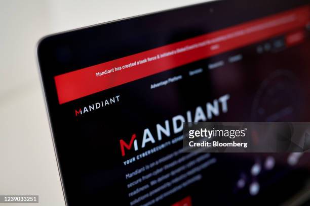 The Mandiant website on a laptop computer arranged in the Brooklyn borough of New York, U.S., on Tuesday, March 8, 2022. Google agreed to acquire...