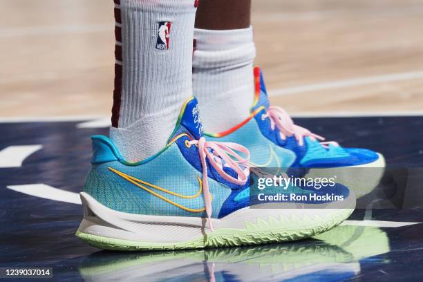 The sneakers worn by Ed Davis of the Cleveland Cavaliers during the game against the Indiana Pacers on March 8, 2022 at Gainbridge Fieldhouse in...