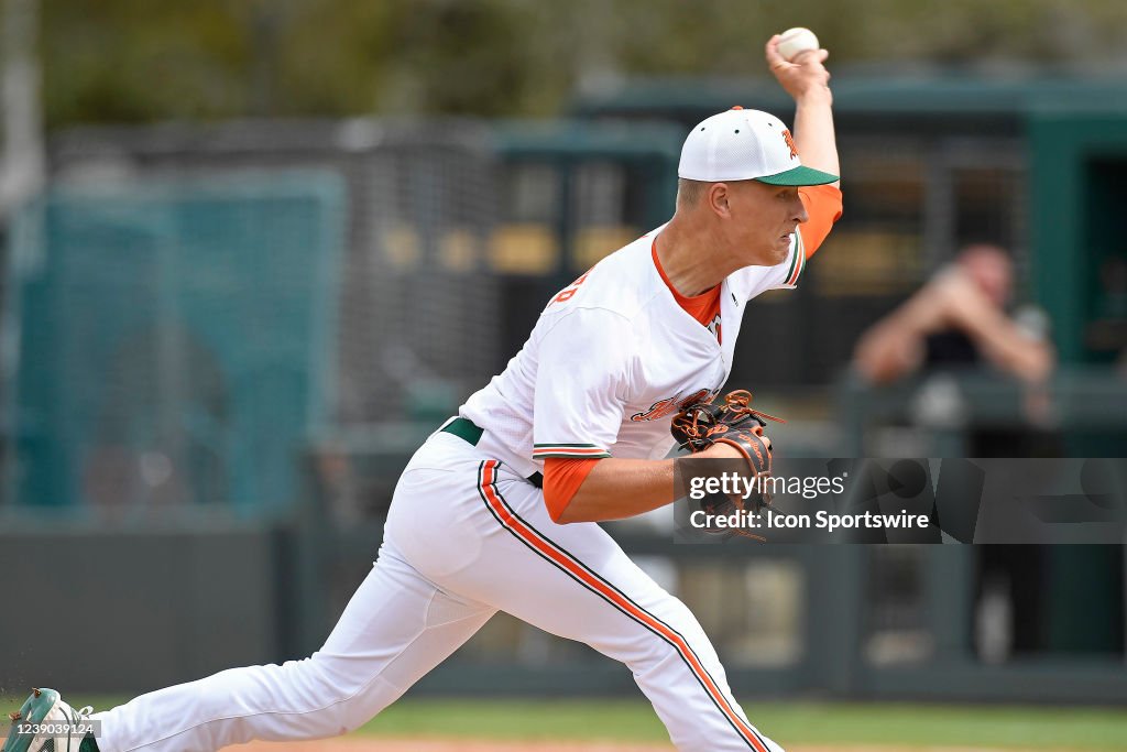 Miami left-handed pitcher Rafe Schlesinger pitches in relief in the News  Photo - Getty Images