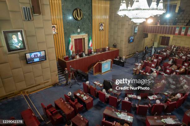 Ayatollah Ahmad Jannati gives the opening speech during Iran's Assembly of Experts' biannual meeting in the old Iranian Parliament building in Tehran...