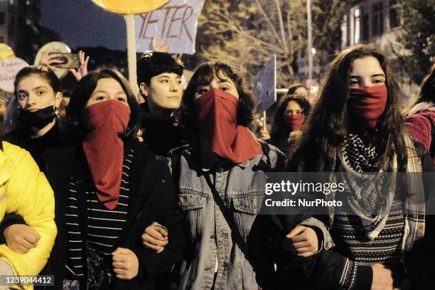 In the rally held International Women's Day, on March 8, 2022 in Istanbul, Turkey, the police responded with tear gas to the demonstrators who wanted...