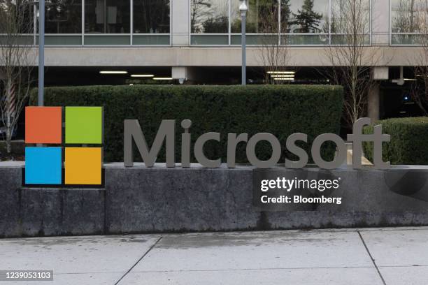 Signage outside the Microsoft Campus in Redmond, Washington, U.S., on Thursday, March 3, 2022. Microsoft Corp. Has begun calling employees back to...