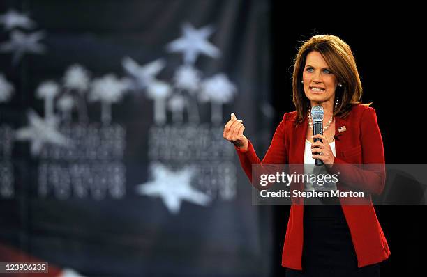 Republican presidential candidate Rep. Michelle Bachmann speaks during the American Principles Project Palmetto Freedom Forum, September 5, 2011 in...