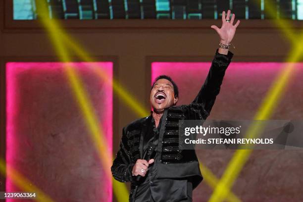 Singer-songwriter Lionel Richie performs onstage during the Library of Congress Gershwin Prize Tribute Concert in his honor in Washington, DC, on...