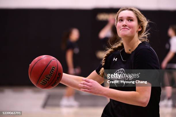 Sam Crispe is in the Arapahoe girls basketball team practice for their Final 4 game against Valor Christian at the school gym in Centennial, Colorado...