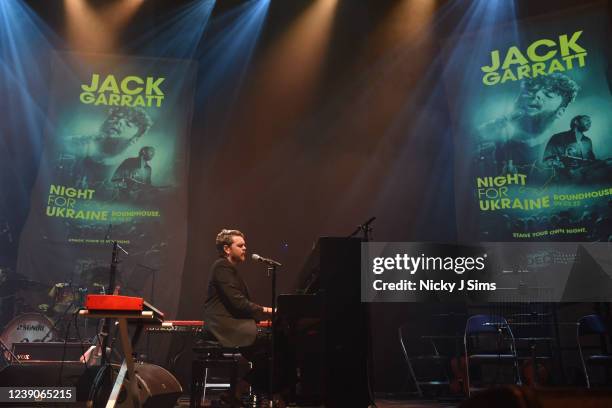 Jack Garratt is seen performing on stage at the charity fundraiser "Night For Ukraine" at The Roundhouse on March 9, 2022 in London, England.