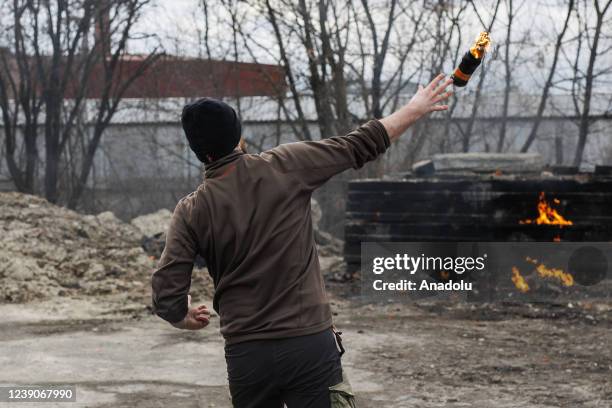 Civilians make molotov cocktails and training amid Russian attacks in Lviv, Ukraine on March 08, 2022.