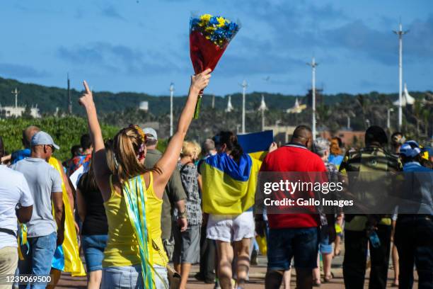 Protest against the Russian invasion of Ukraine at North Beach on March 06, 2022 in Durban, South Africa. Protests have erupted around the world,...