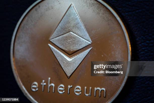 Novelty Ethereum token arranged in Barcelona, Spain, on Wednesday, March 9, 2022. Bitcoin dropped back below $40 erasing almost all the gains sparked...