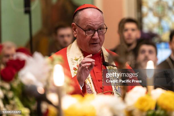 Cardinal Timothy Dolan speaks during Intercessory prayer service for Ukraine at Ukrainian Orthodox Cathedral of St. Volodymyr. Clergy of Ukrainian...