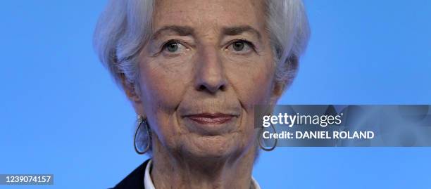 Christine Lagarde, President of the European Central Bank holds a news conference following the meeting of the governing council of the ECB in...