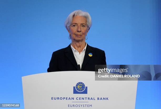 Christine Lagarde, President of the European Central Bank holds a news conference following the meeting of the governing council of the ECB in...