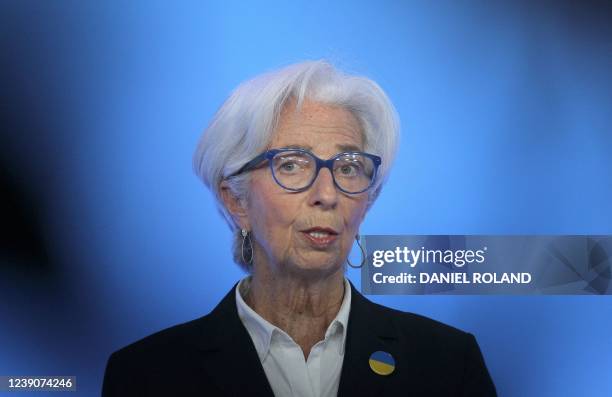 Christine Lagarde, President of the European Central Bank holds a news conference following the meeting of the governing council of the ECB in...