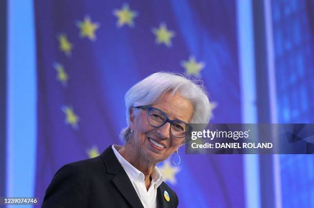 Christine Lagarde, President of the European Central Bank holds a news conference following the meeting of the governing council of the ECB in...