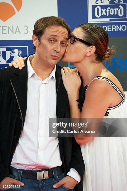 Spanish actor Luis Callejo and Spanish actress Neus Sanz attend "El Barco" premiere at Capitol Cinema on September 5, 2011 in Madrid, Spain.